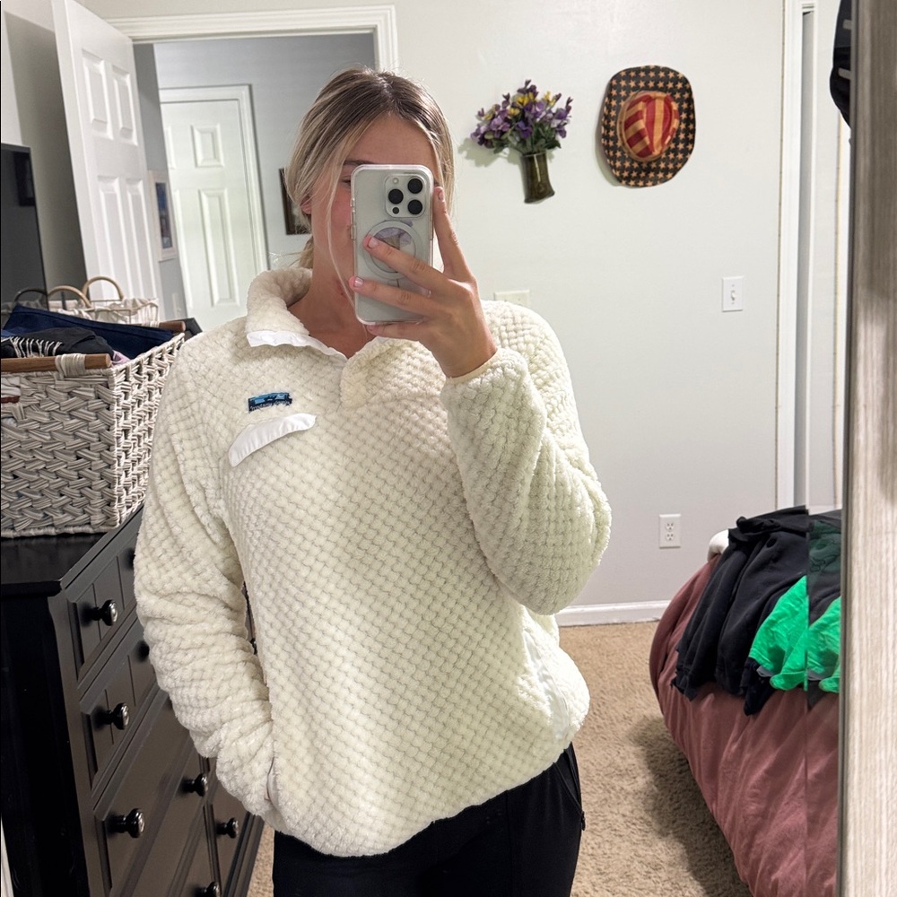 Simply Southern White Teddy Jacket with High Collar and Quarter-Zip